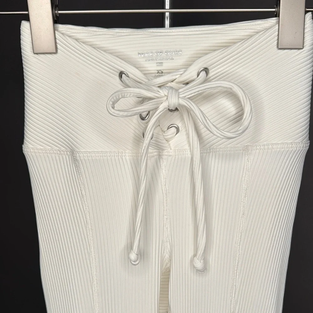 NWT YEAR OF OURS Ribbed Football Leggings Lace-Up Pants • White • XS - Picture 8 of 14